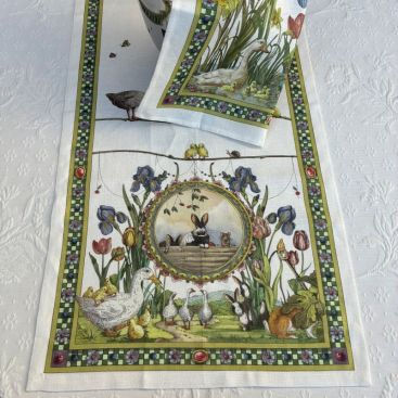 Cream Bunny Garden Tablecloth 67x67