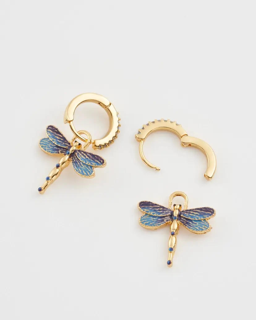 Thumbnail: Dragonfly Charm Huggie Earrings