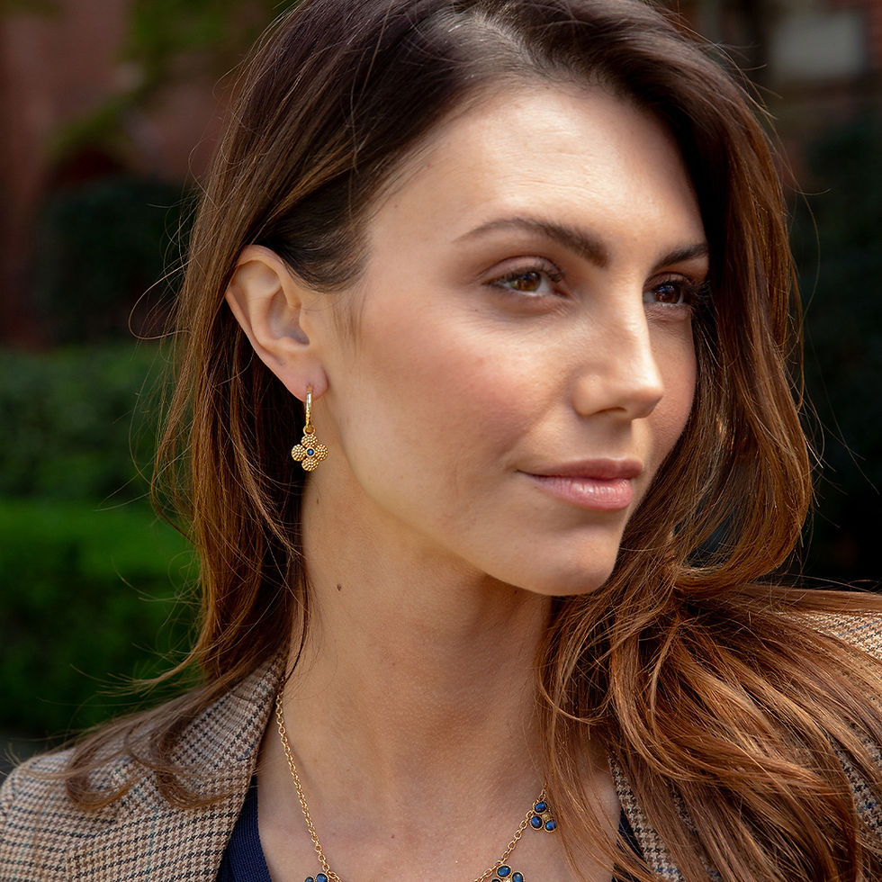 Thumbnail: Berry Clover Hoop Earrings with Double Sided Charm - Blue Labradorite