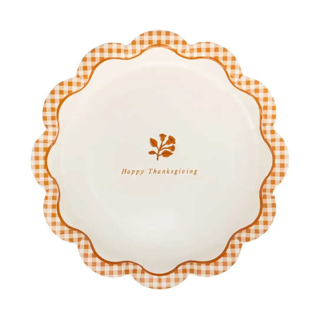 Gingham Happy Thanksgiving Paper Plates