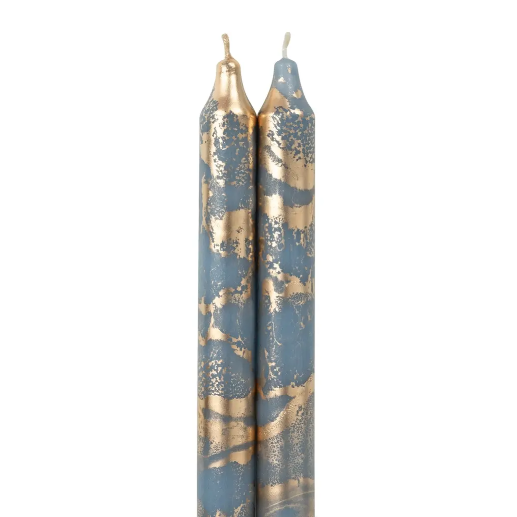 Prairie Blue 12" Gold Decorative Taper Candles -2pk