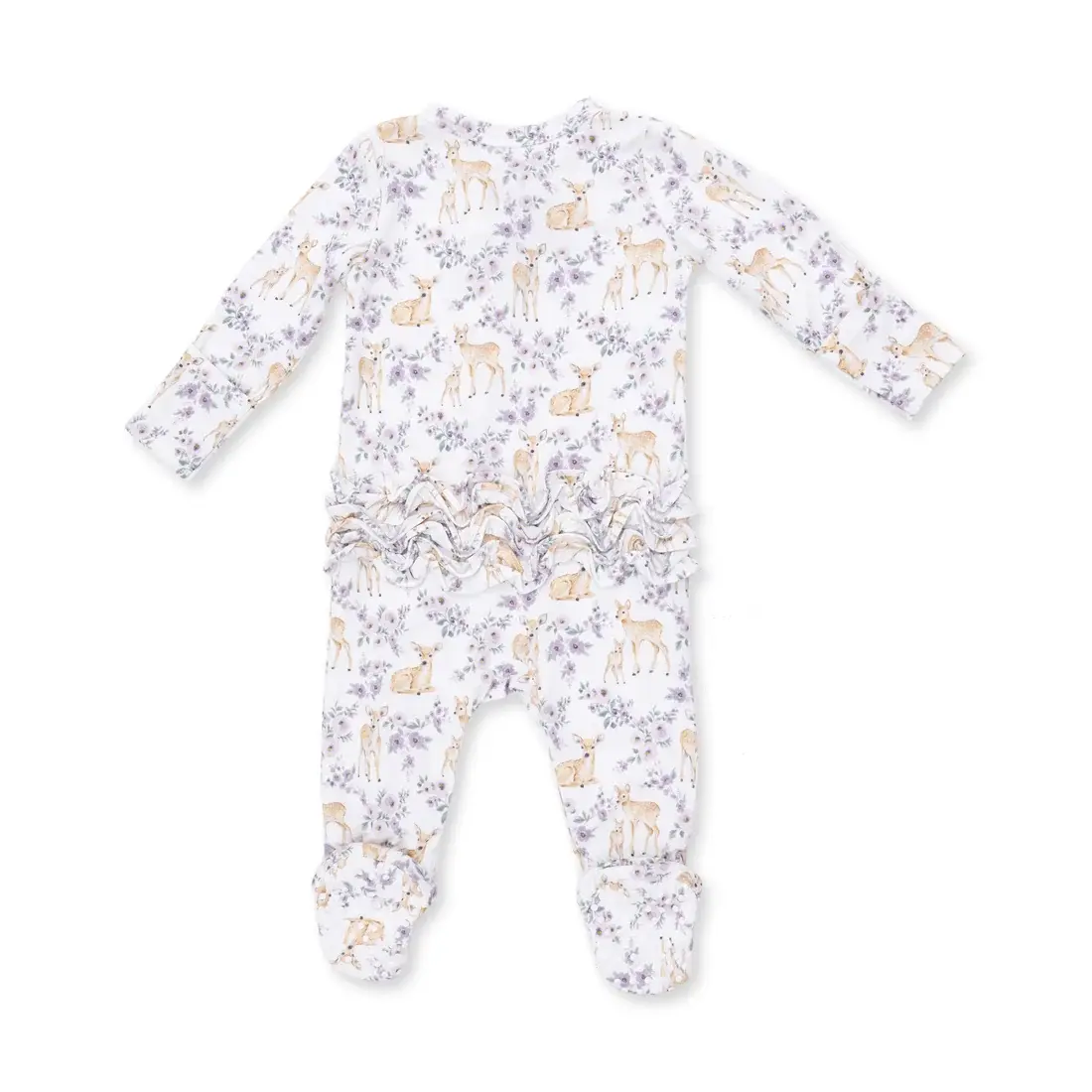 Floral Deer 2 Way Ruffle Back Zipper Footie