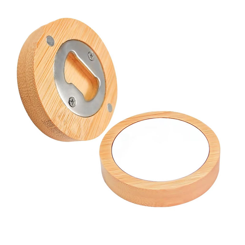 Miniatura: Circular Bamboo and Metal Bottle Opener Sublimation