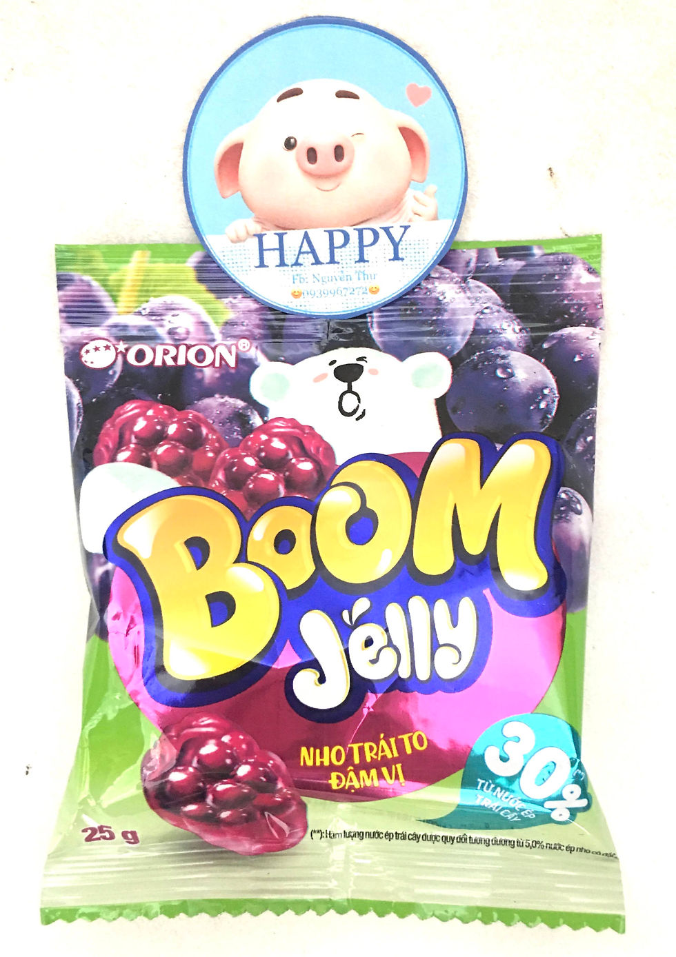 Thumbnail: Kẹo dẻo hương trái cây ORION BOOM JELLY vị đào/ nho/ dâugói 25g
