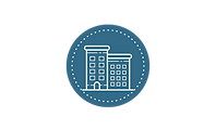 A depiction of a building to denote the "About Us" section.