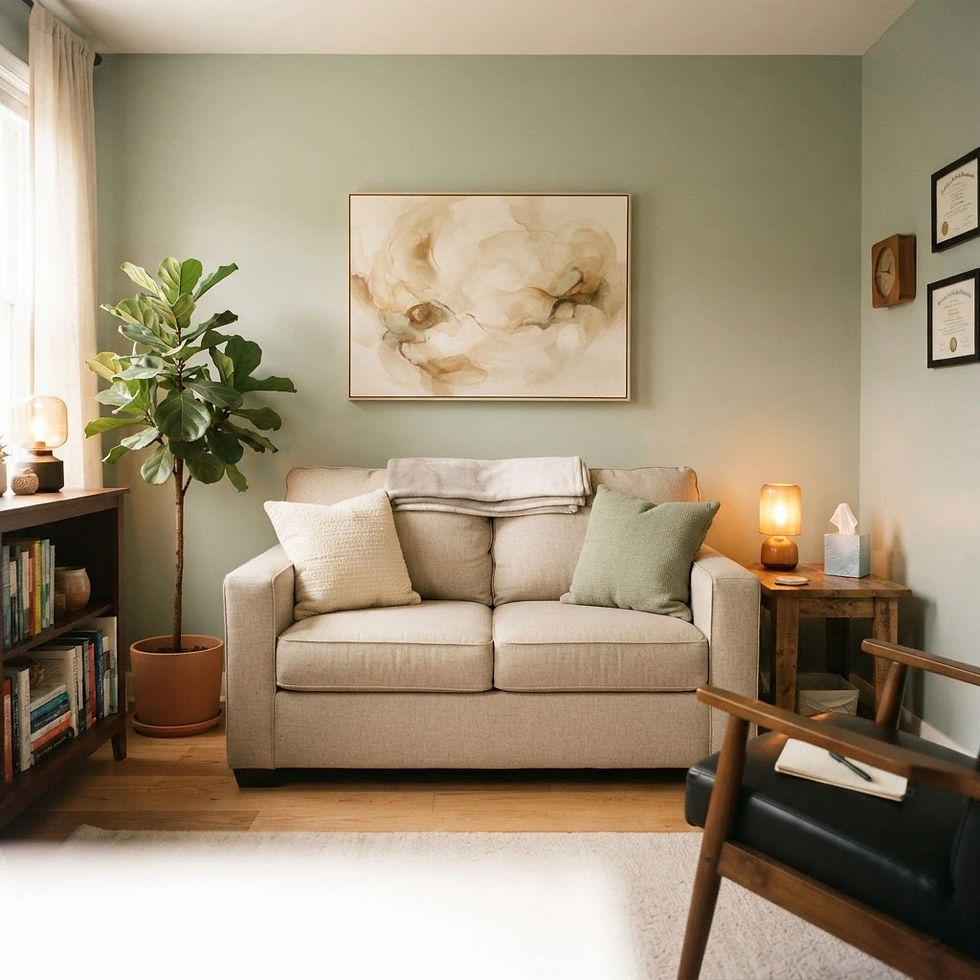 Cozy room for emotionally focused therapy services.