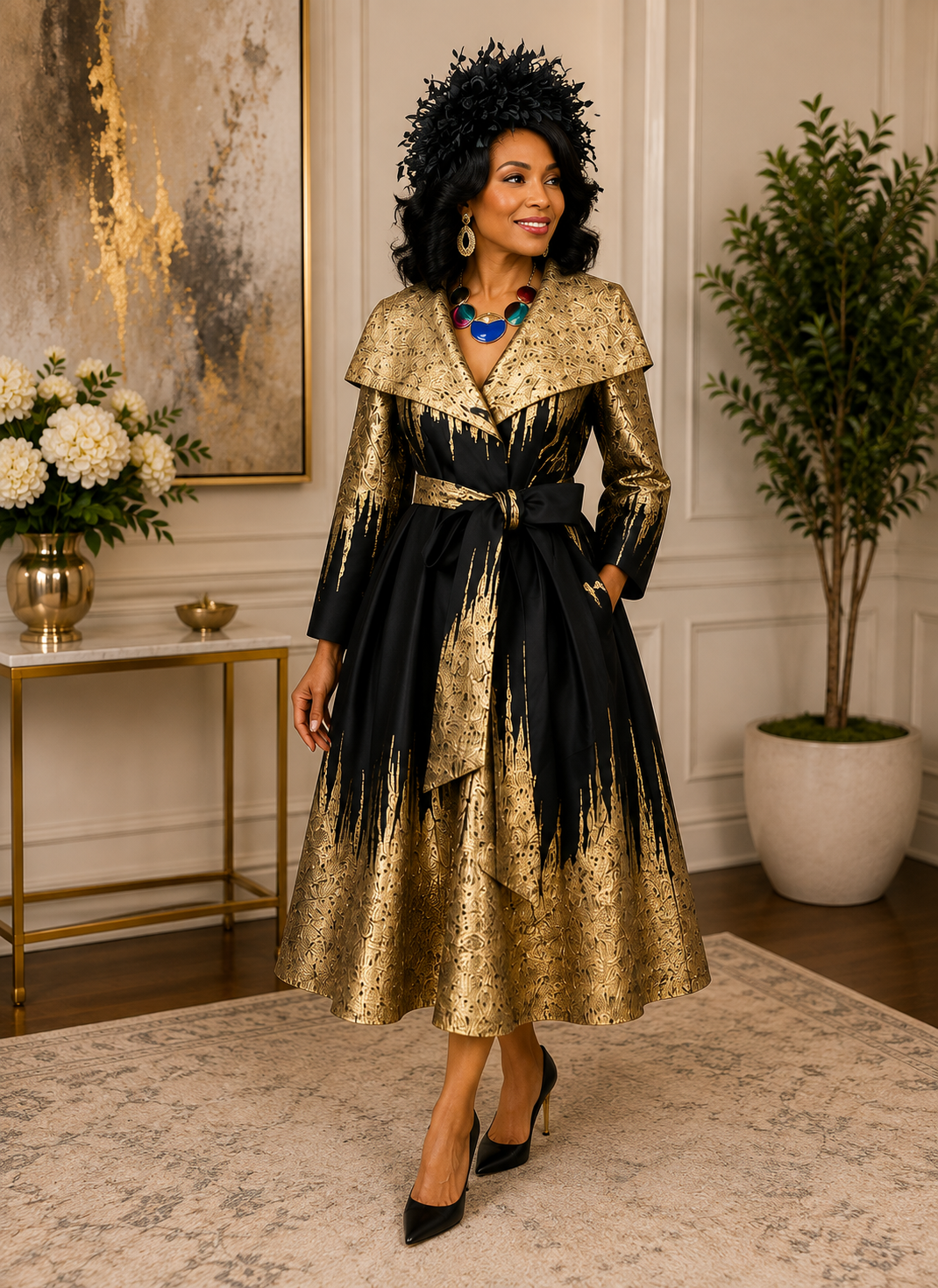 Black Gold Statement Coat Dress