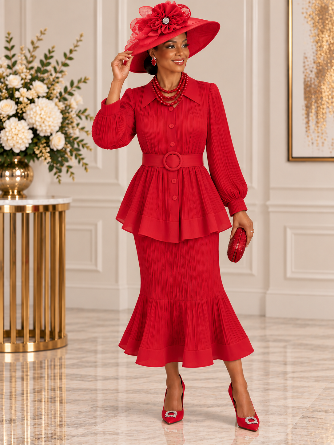 Crimson Red Elegance Pleated Suit