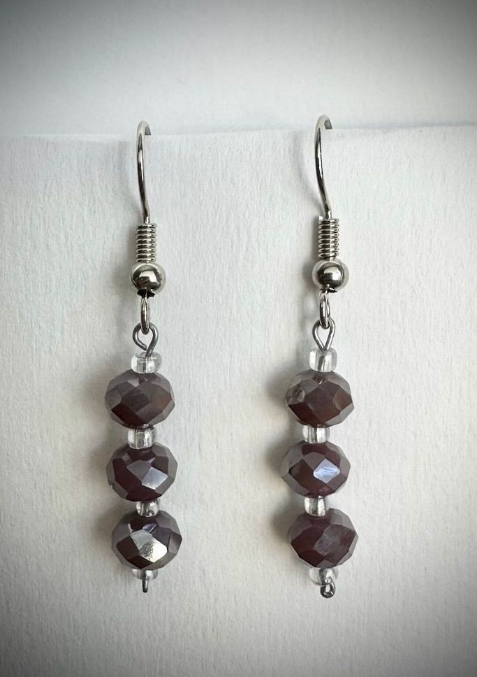 Custom event earrings with dark faceted beads