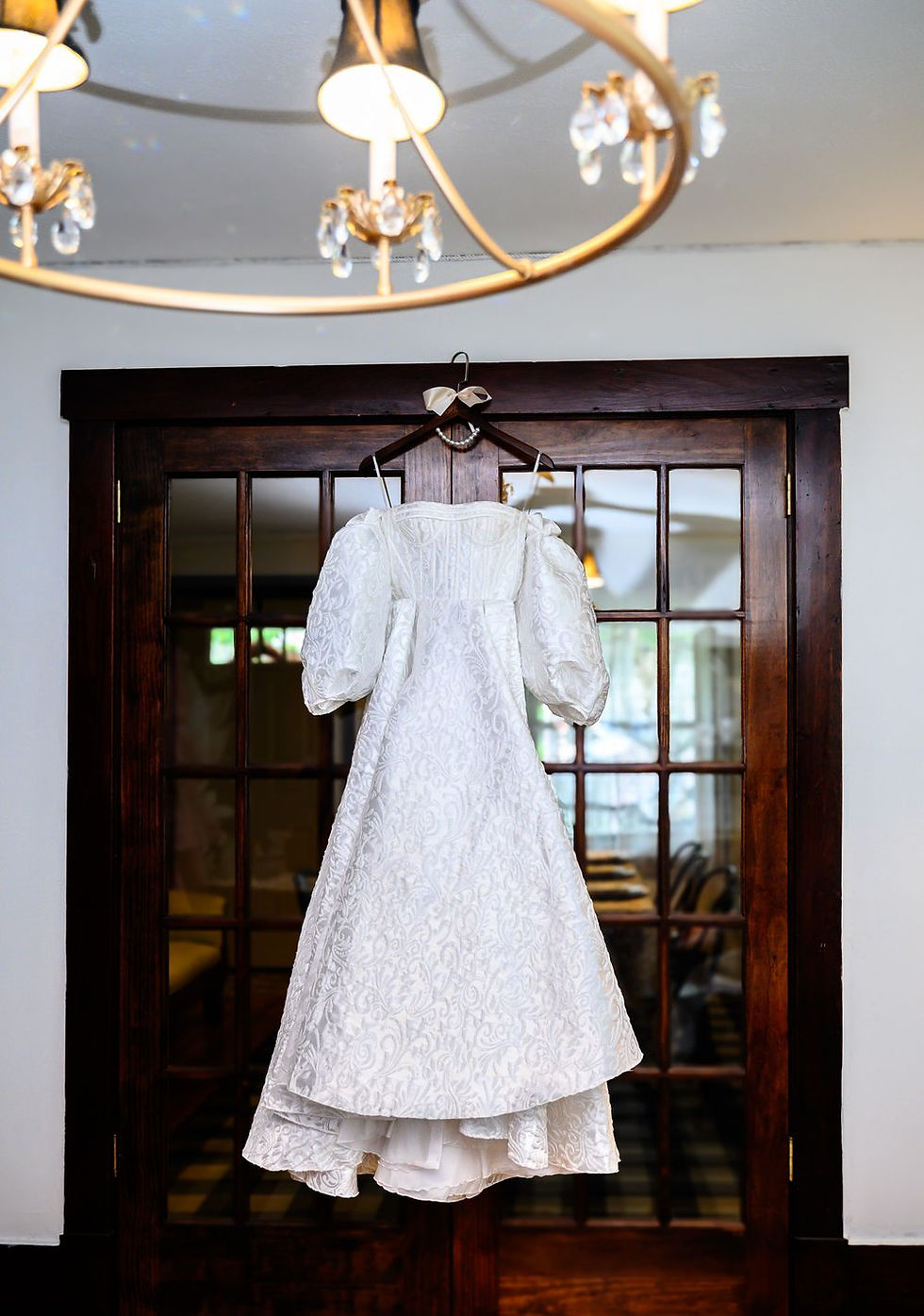victorian bridal dress in bridal suite
