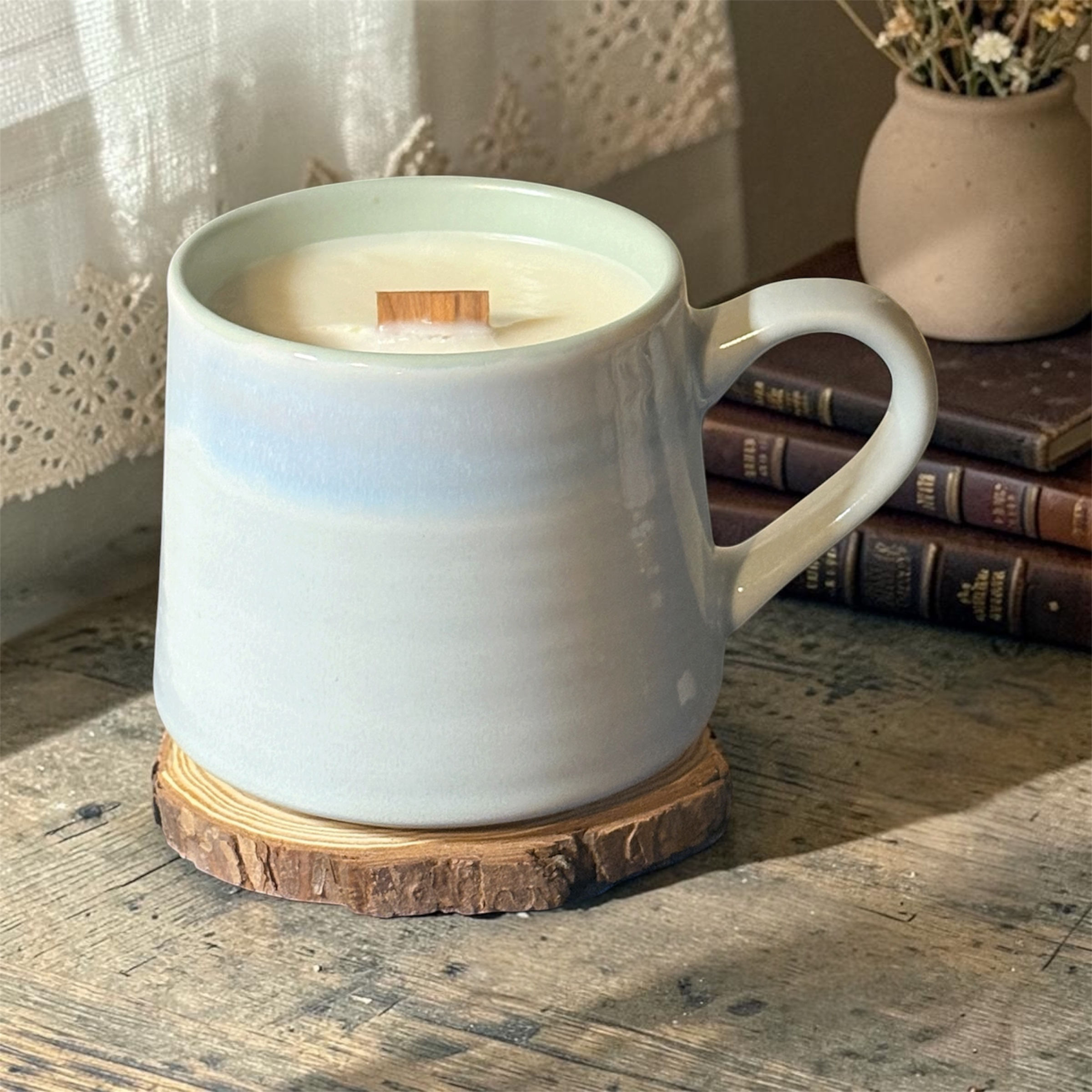 Fresh Baked Bread Wood-Wick Mug Candle with Coaster