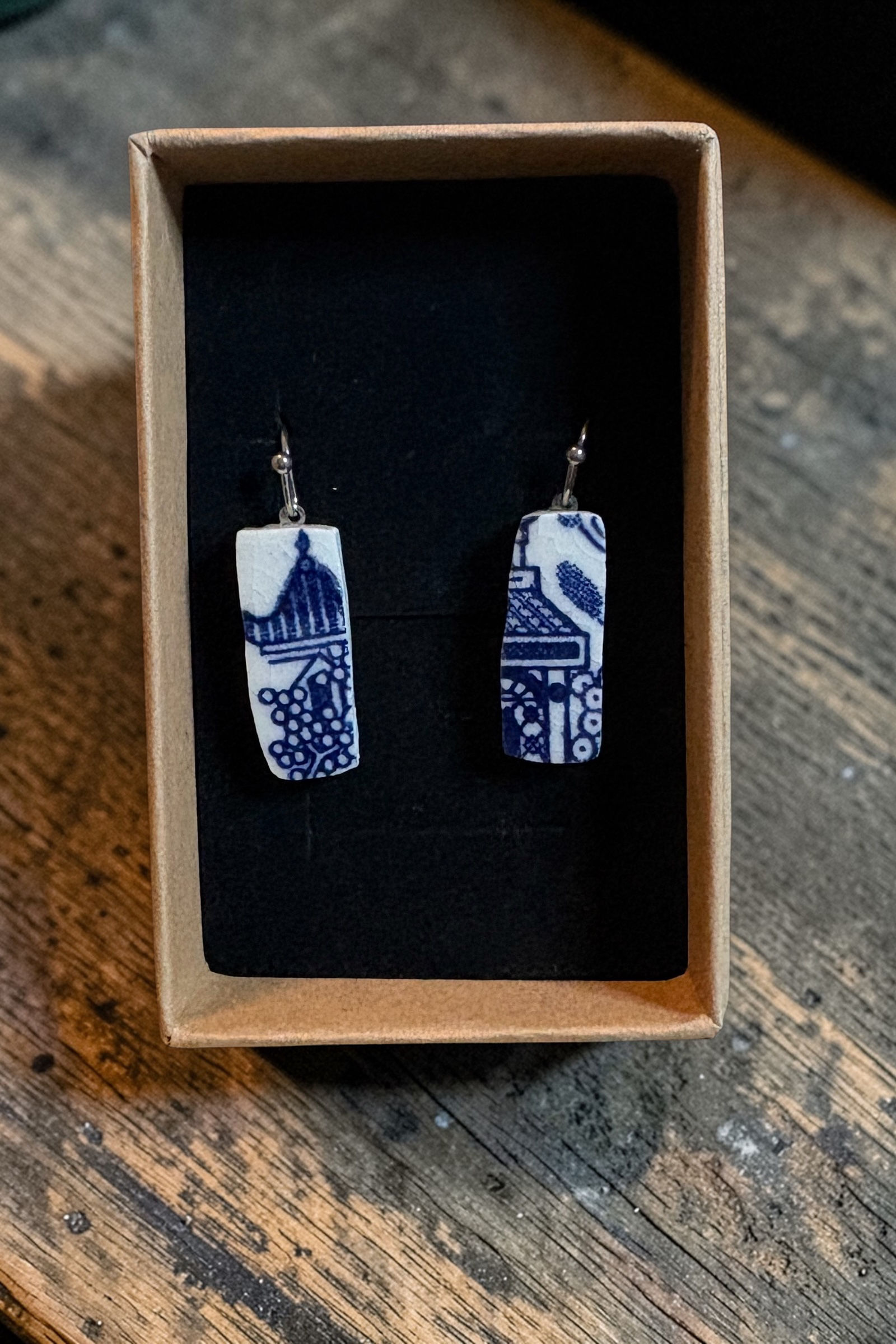 Blue Willow Broken China Earrings