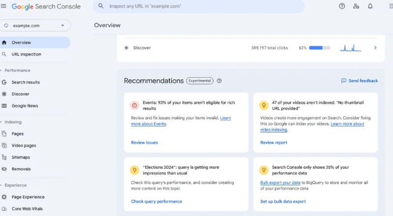 "recommendations" feature in Search Console.