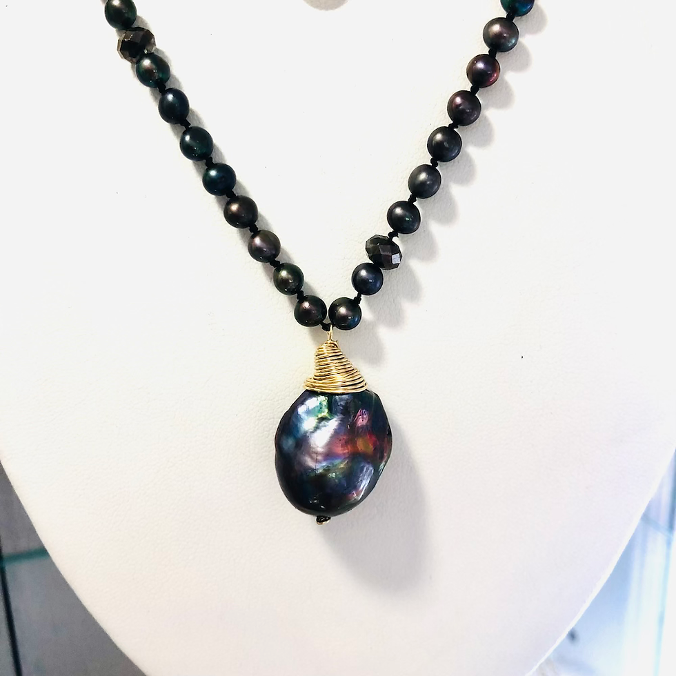 Black Pearls with Baroque Pearl Pendant