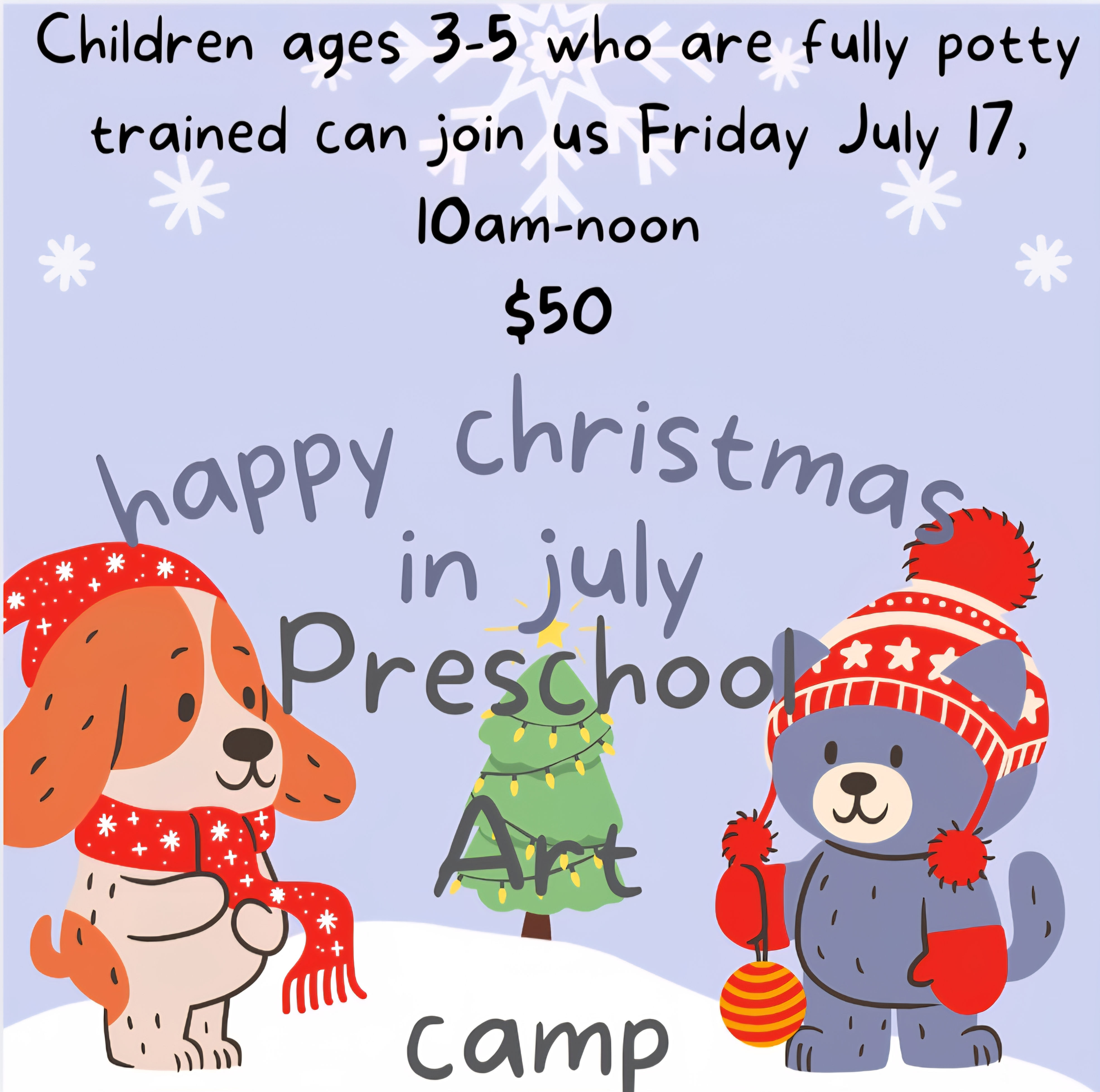 Preschool Christmas in July, July 17, 10am-12