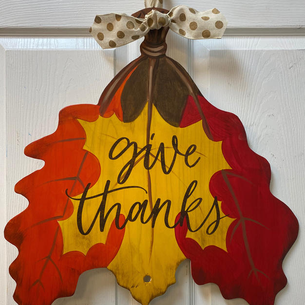 3-Leaf Give Thanks Wood Cutout