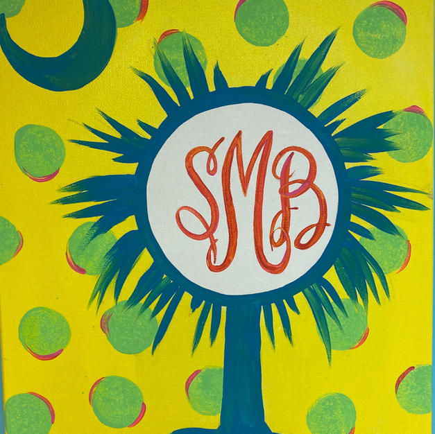 Palmetto & Crescent with Initials Canvas