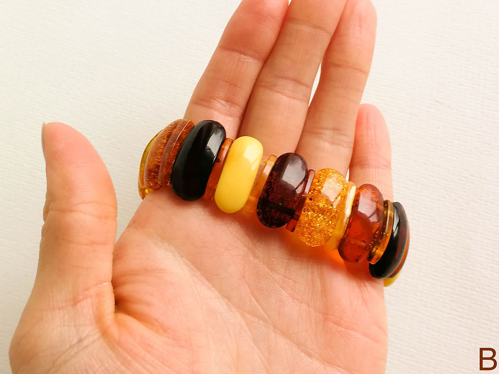 Thumbnail: Medium size mix color oval beads amber cuff bracelet