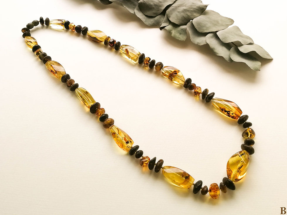Thumbnail: Green & Dark Green Rectangle Natural Baltic Amber Necklace