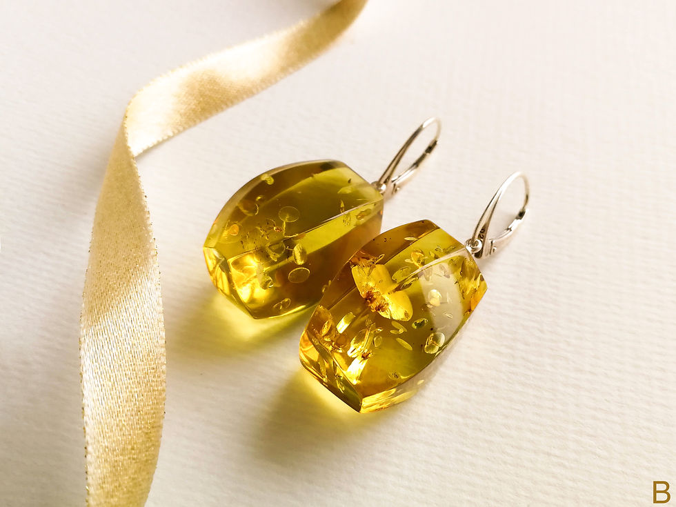 Thumbnail: Natural Colombian copal light green color large rectangle shape earrings