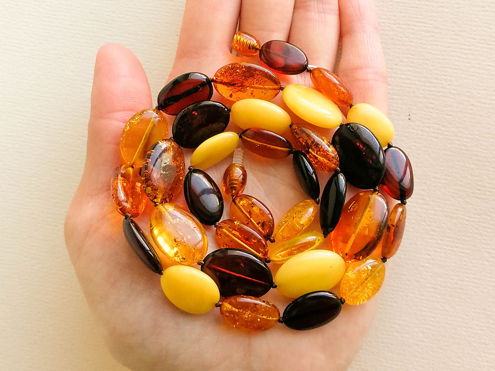 Thumbnail: Natural amber medium size oval beads mix color long necklace