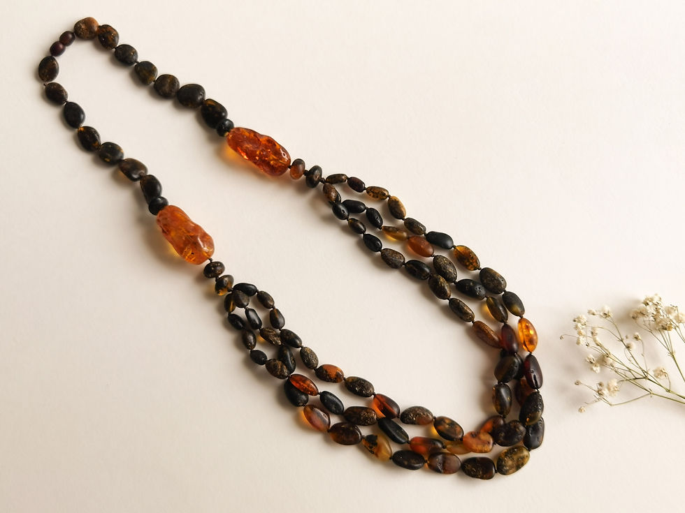 Thumbnail: Very large not shiny 3 strings oval shape beads natural amber necklace