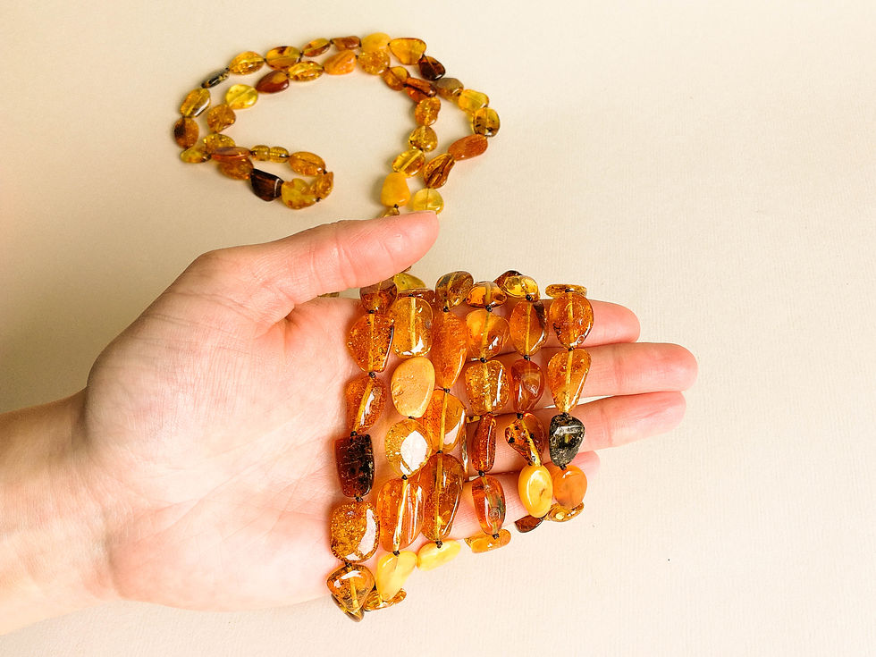 Thumbnail: Super long cognac colors natural beans amber necklace