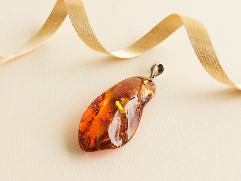 Thumbnail: Unique drop shape natural amber deep cognac color pendant