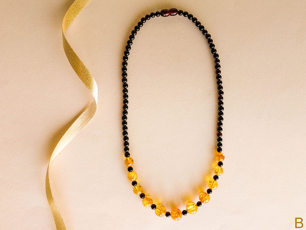 Thumbnail: Oval cognac and round cherry amber beads necklace