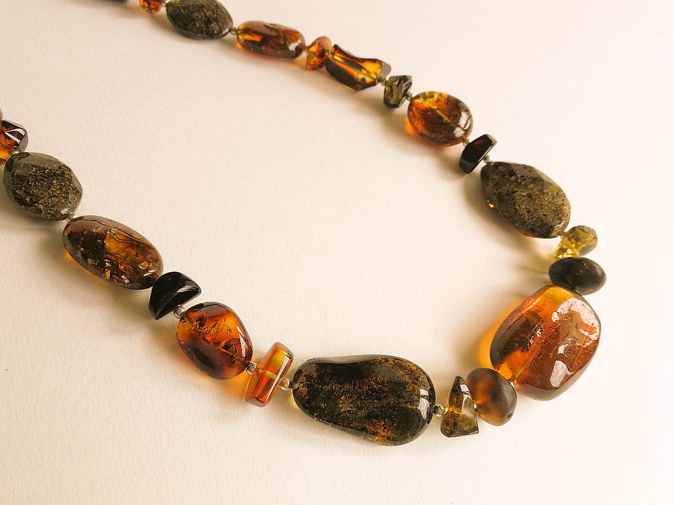 Thumbnail: Natural amber dark cherry and black color various shapes necklace