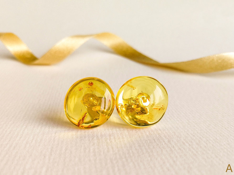 Thumbnail: Light cognac/yellow color flat round shape amber stud earrings