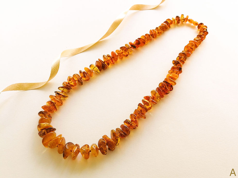 Thumbnail: Genuine amber cognac color nuggets/chips beads necklace