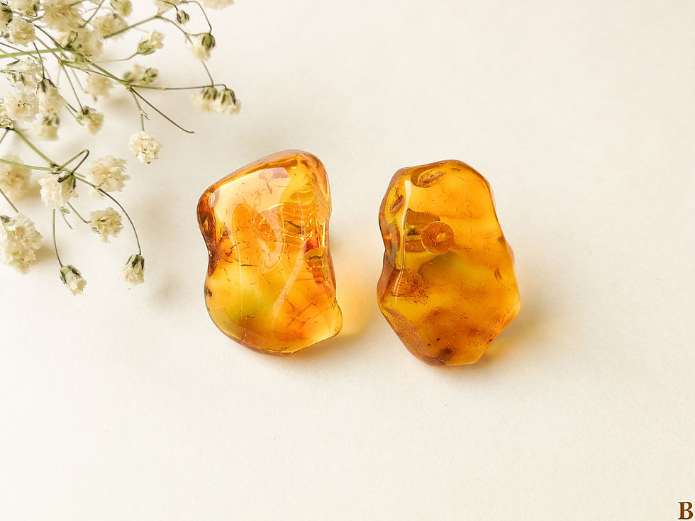Thumbnail: Natural Baltic Amber Rectangle Stud Earrings - Cognac Color, Boho Chic Style