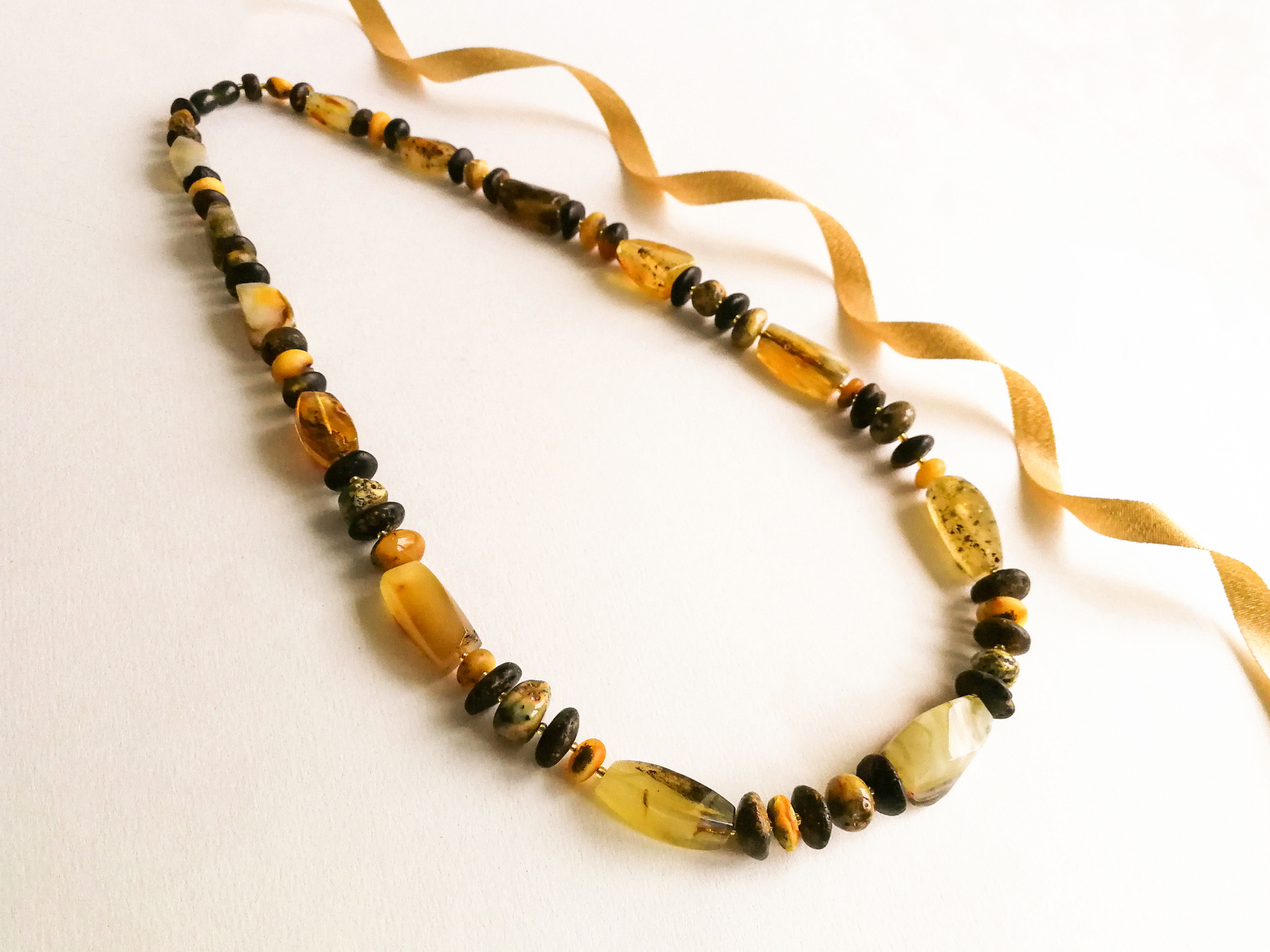 Natural amber dark gray and green colors rectangle shape necklace