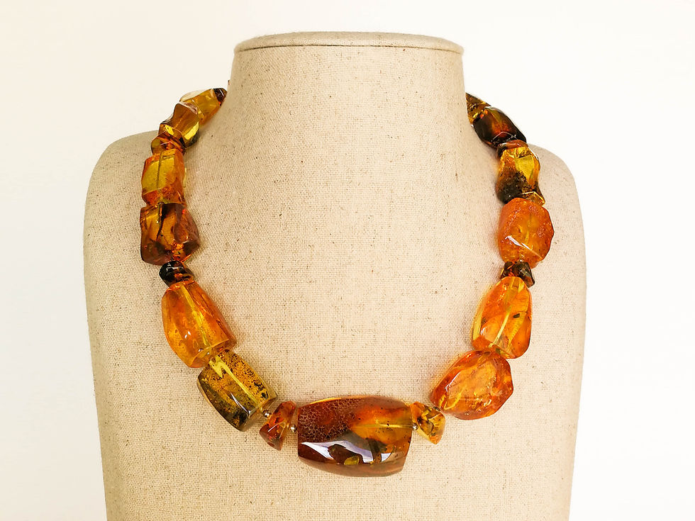 Thumbnail: Mixed earth colors mig rectangle beads unique amber necklace