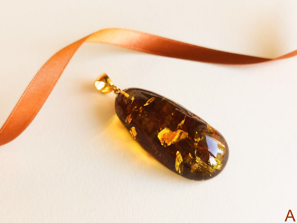 Thumbnail: Very dark cognac oval shape genuine amber pendant