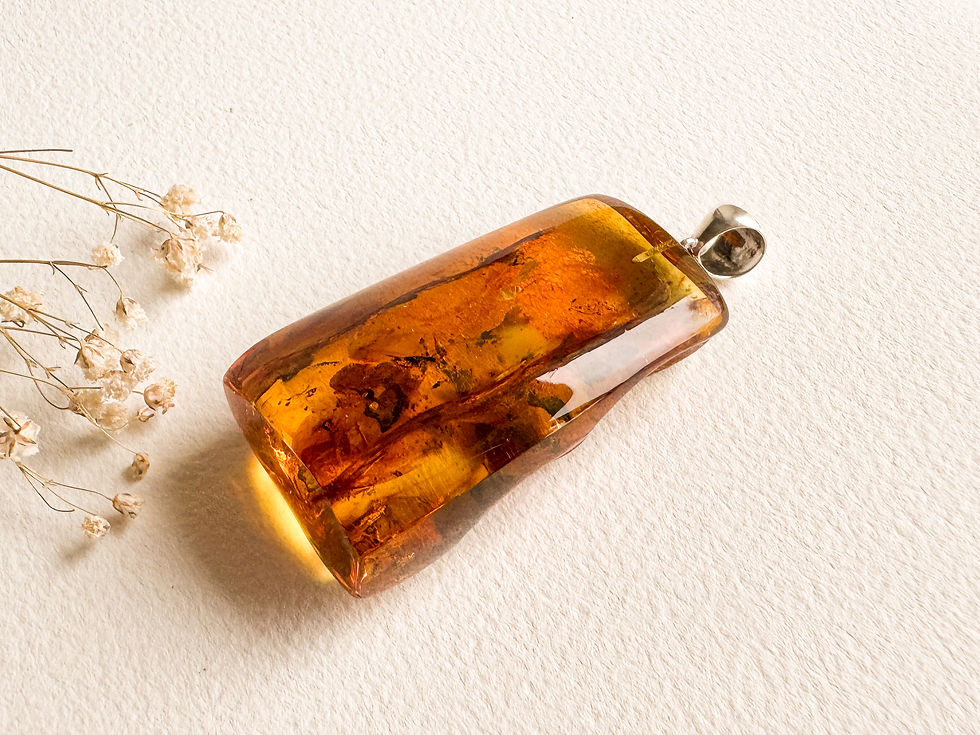 Thumbnail: Very large light green color tall rectangle amber pendant with insects
