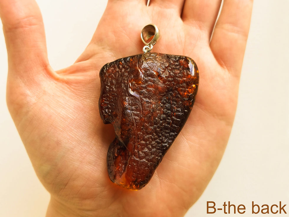Thumbnail: Very dark cognac large upside triangle genuine amber pendant