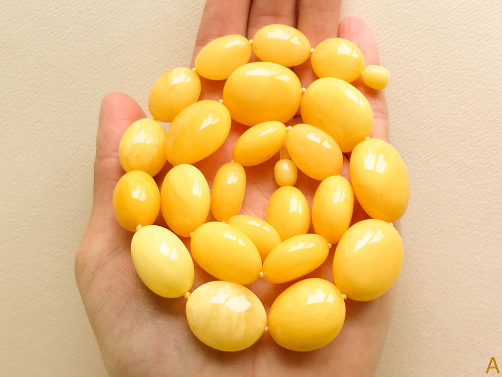 Thumbnail: Matt yellow large oval beads fancy amber necklace