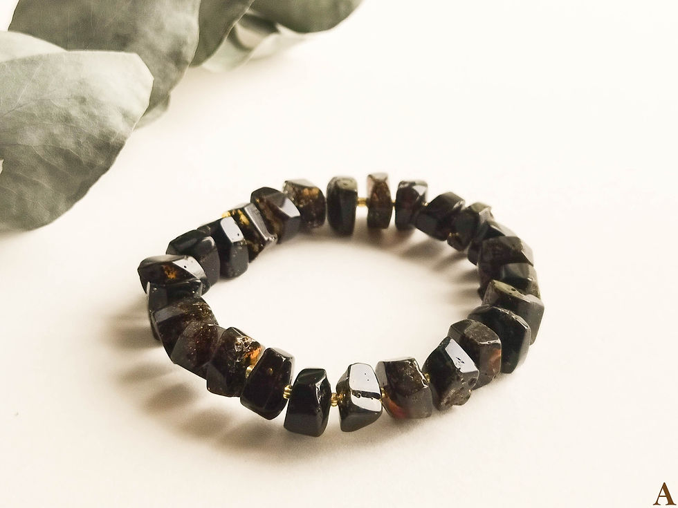 Thumbnail: Natural Baltic amber faceted bead green & black colors bracelet