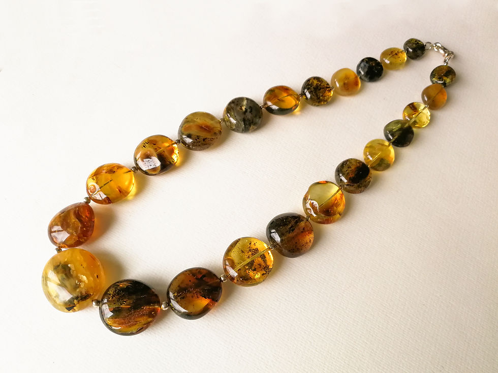 Thumbnail: Large dark green and cognac colors thicker coin shape beads necklace