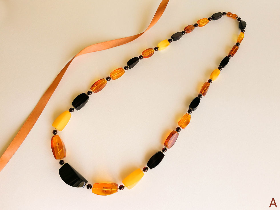 Thumbnail: Mix color natural amber rectangle shape beads everyday necklace