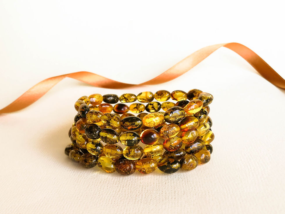 Thumbnail: A set of 5 green olives natural amber bracelets