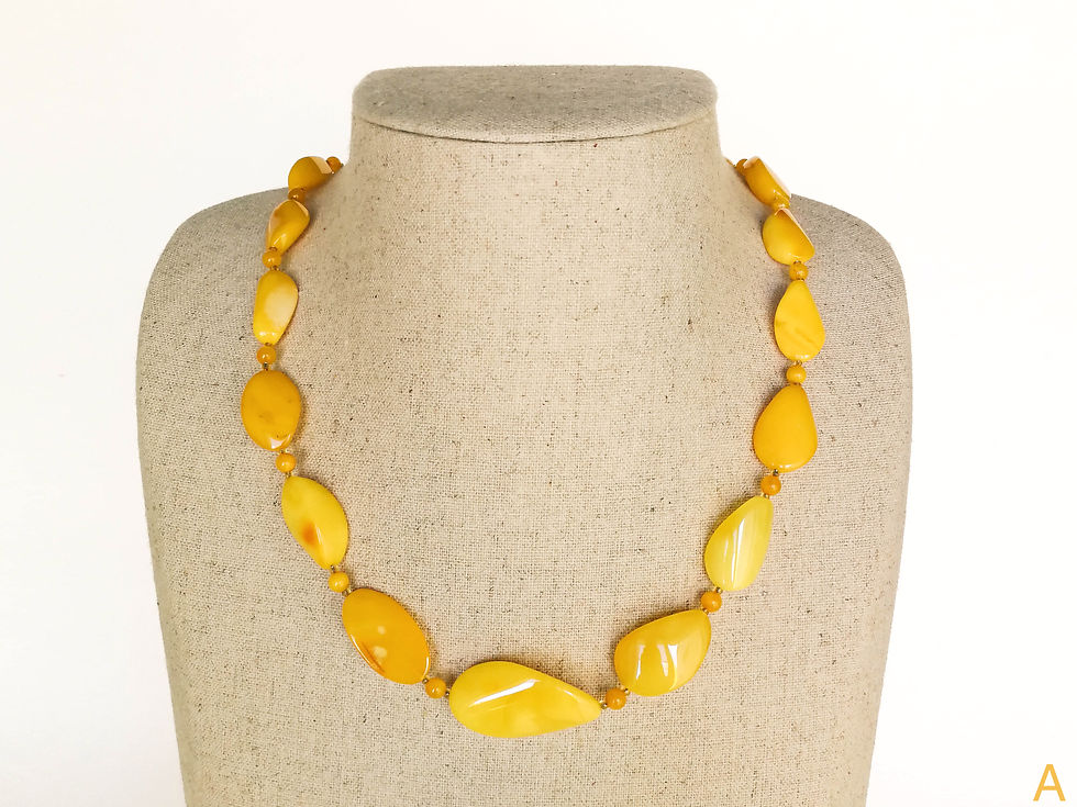 Thumbnail: Matt yellow twisted shape natural amber beads necklace