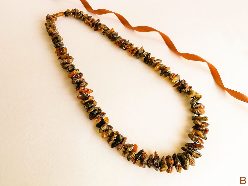 Thumbnail: Genuine amber black/green color chips beads necklace