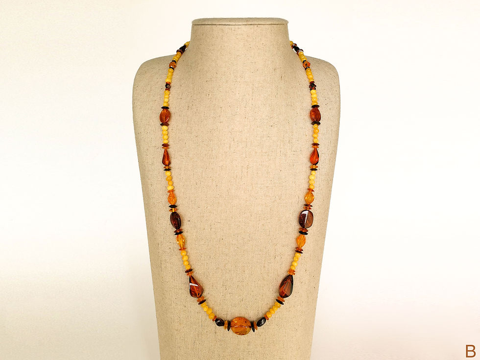 Thumbnail: Matt yellow natural amber delicate long necklace