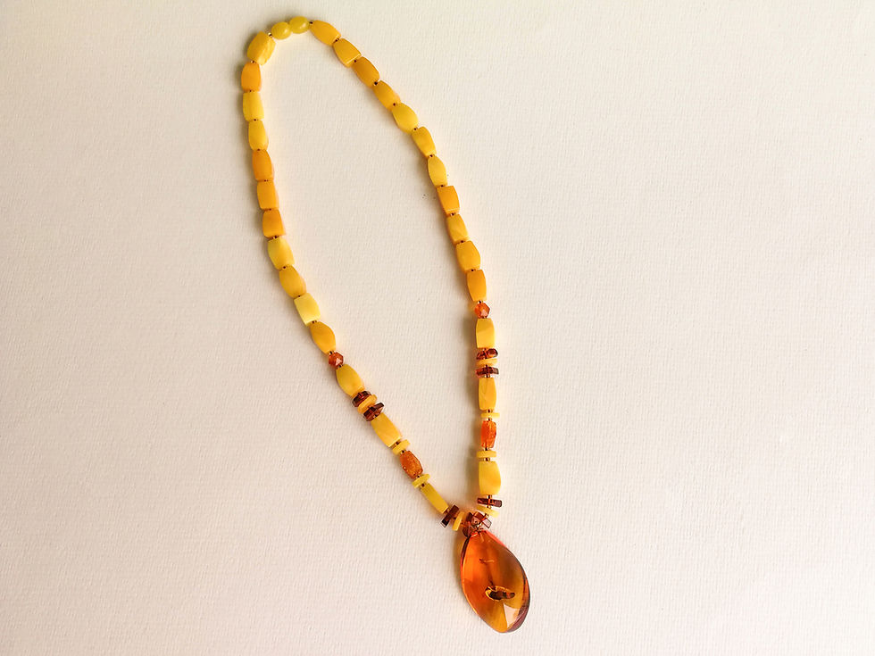 Thumbnail: Natural not heated amber necklace with twisted bright cognac pendant