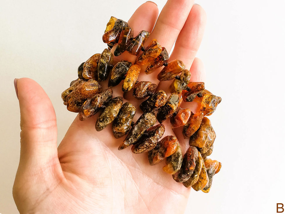 Thumbnail: Genuine amber black/green color chips beads necklace
