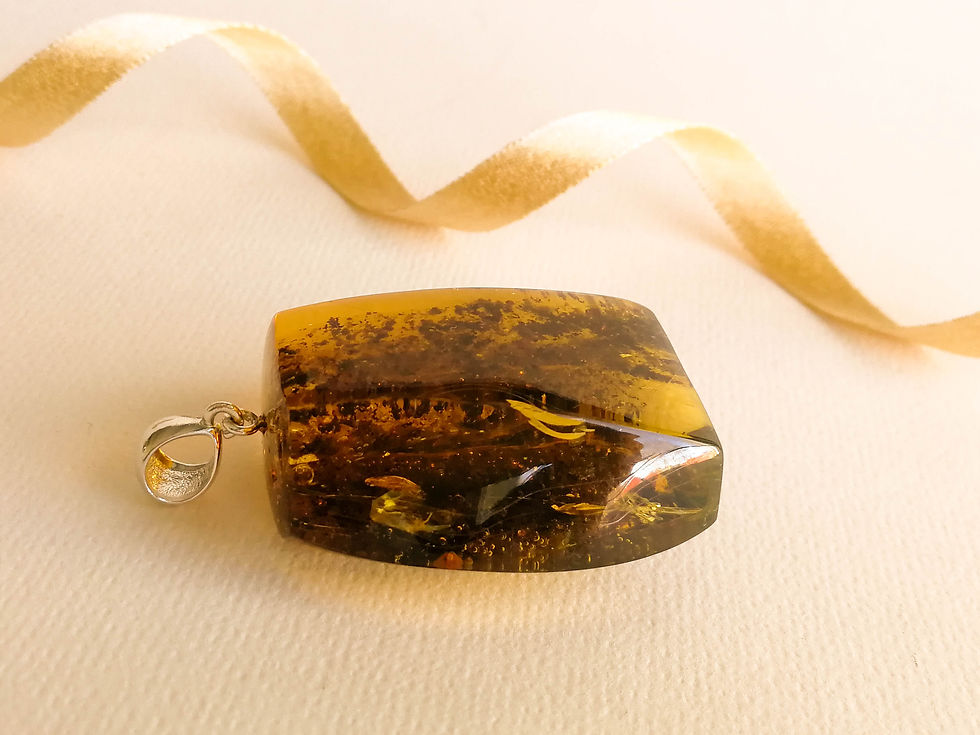 Thumbnail: Not treated with heat large rectangular amber pendant with fly inside
