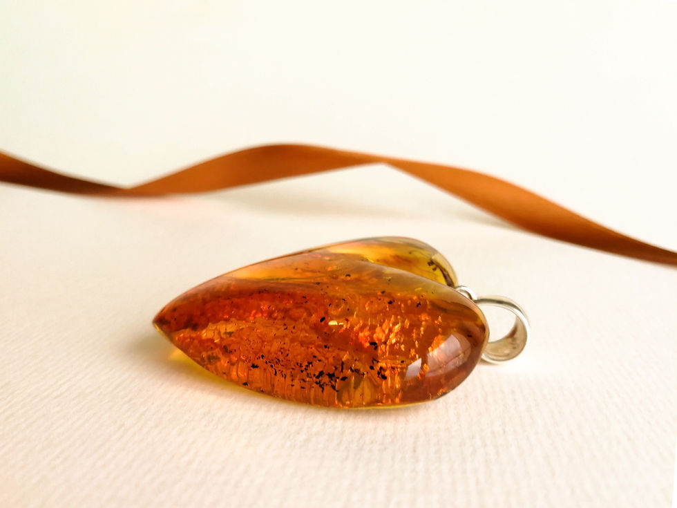 Thumbnail: Large light cognac flat amber pendant heart with silver